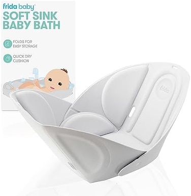 Frida Baby Soft Sink Baby Bath Easy To Clean Baby BathtubBath Cushion That Supports Baby's Head, White.