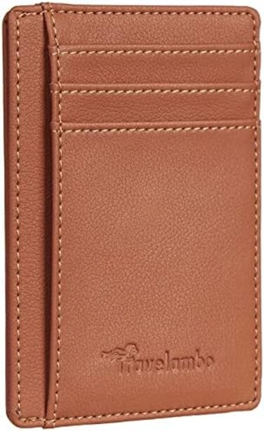 Travelambo Front Pocket Minimalist Leather Slim Wallet RFID Blocking Medium Size.