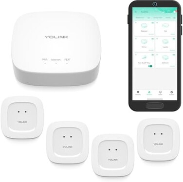 YoLink Smart Home Starter Kit: Water Sensor 4-PackHub Kit - Sensor Compatible with Alexa and IFTTT, 1/4 Mile Range, Instant Remote App, Text(Limitedand Email Alert.