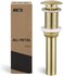 KES Sink Drain Without Overflow Bathroom Pop Up Drain Assembly Stopper Vessel Sink Brushed Gold All Metal Rustproof Brass and 304 Stainless Steel, S2008D-BZ.