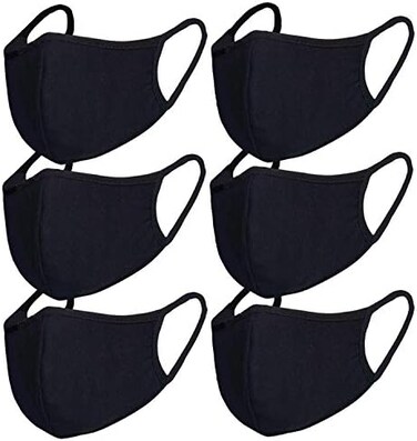 FECEDY 6pcs/Pack Black Mask Windproof Dustproof Masks Breathable Reusable Washed for Outdoor Sport Half Face Earloop Cotton Masks.