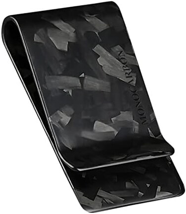 MONOCARBON Carbon-Fiber-Money-Clip-for-Men, Minimalist-Money-Holder for Cash, Strong Elastic Carbon-Fiber-Wallet, Slim and Durable. (Forged Carbon Matte Black.