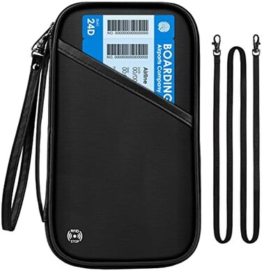 حامل جواز سفر P TRAVEL · DESIGN RFID للعائلة - كبير، حامل محفظة للعائلة للرجال والنساء، منظم مستندات محمول خفيف الوزن، غطاء بطاقة جواز السفر مع جيب بسحاب، أسود، أسود، كلاسيكي.