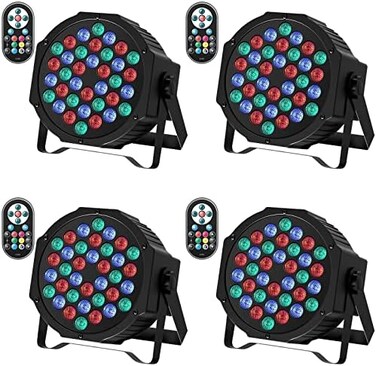 أضواء JAJALUYA LED Par 36 LED أضواء مسرح 9 أوضاع أضواء RGB DJ مع جهاز تحكم عن بعد يعمل بالصوت وتحكم DMX إضاءة DJ لحفلات أعياد الميلاد وحفلات الزفاف وإضاءة مسرح الكريسماس (4 عبوات).