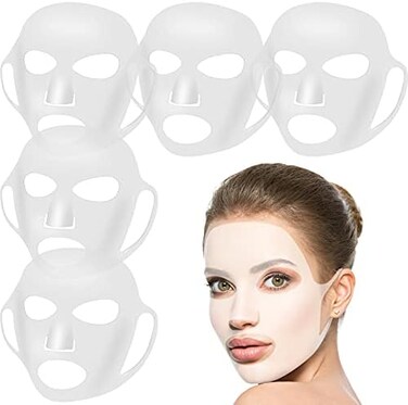 Maitys 5 Pieces Reusable Silicone Facial Mask Facial Mask Cover Silicone Skin Mask Reusable Moisturizing Face Silicone Face Wrap for Sheet Prevent Evaporation Masks Face Care Tool (Clear.