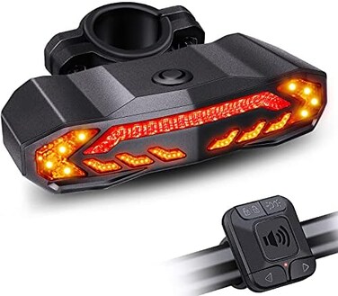 ONVIAN Smart Bike Light With Turn Signals, Horn and Alarm - Rechargeable Rear Light, Waterproof Auto ON/Off, Bicycle Turn Signals and Brake Light.