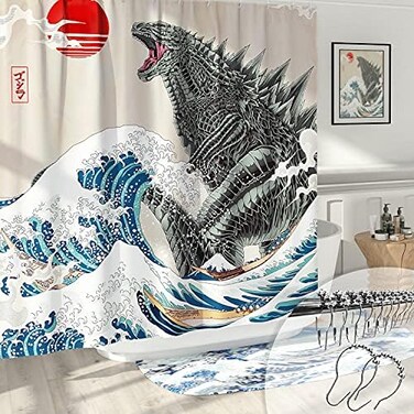 DESIHOM Funny Shower Curtain Set, Fun Anime Monster Shower Curtains for Bathroom Cool Asian Japanese Bathroom Decor Polyester Fabric-72" x 72".