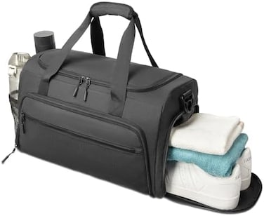 SOAEON Gym Bag for Men Women, Small Fitness Workout Sports Bag with Wet PocketShoes Compartment, Water Resistant Overnight Weekender Duffel Bag, Black, ONE SIZE, Simple and Practical.