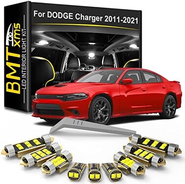 طقم إضاءة داخلية LED من BMT xms مكون من 19 قطعة لسيارة دودج تشارجر 2011-2014 2015 2016 2017 2018 2019 2020 2021 2022، يتضمن مصابيح LED داخلية، ومصابيح للخريطة، ومصابيح للسقف، ومصابيح لصندوق السيارة، و