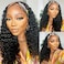 Lauberita Headband Wig Human Hair Wigs 18 Inch Wear and Go Glueless Wig Curly Deep Wave Headband Wig Natural Color.