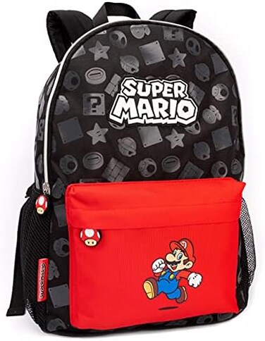 Super Mario Nintendo Backpack For BoysGirlsKids Toad Mushroom Black School Rucksack 16&rdquo;Gamer Bag With Adjustable Straps One Size.