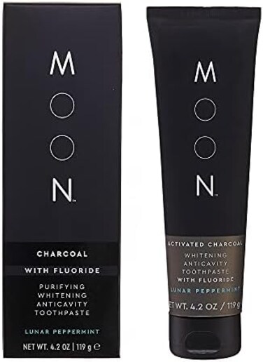 MOON Charcoal Toothpaste, Whitening Stain Removal with Cavity Protection - SLS Free Teeth Whitening Toothpaste with Fluoride - Vegan - Reduce PlaqueSupport Gum Health - Peppermint (4. 2 Oz.