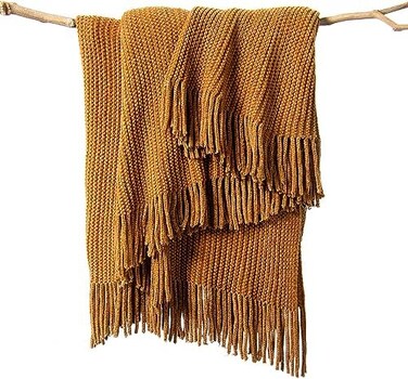 lifein Fall Throw Blanket for Couch-Soft Boho Bed Throw Blankets,Cozy Brown Knitted Chenille Throw,Small Farmhouse Lightweight BlanketThrow for Autumn,Woman,Chair,Sofa,Home Decor(Golden Brown,60*80".