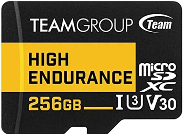 TEAMGROUP High Endurance 256GB microSDXC UHS-I U3 V30 100MB/s (Designed for MonitoringStable Durable Long Lasting Flash Memory Card, Support 4KFull HD Video Recording TTUSDX256GIV3002.