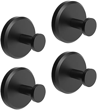 HOME SO Suction Cup Hooks for Shower, Bathroom, Kitchen, Glass Door, Mirror, Tile &ndash; Loofah, Towel, Coat, Bath Robe Hook Holder for Hanging up to 15 lbs &ndash; Waterproof, Dark, Matte Black (4-Pack.