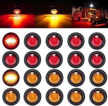 مصابيح تحديد جانبية LED دائرية PSEQT 3/4 بوصة، مصابيح تحديد أمامية وخلفية، مصابيح خلفية مقاومة للماء للشاحنات والمقطورات والسيارات والحافلات والشاحنات الصغيرة والمركبات الترفيهية ورانجلر وسيلفرادو (10