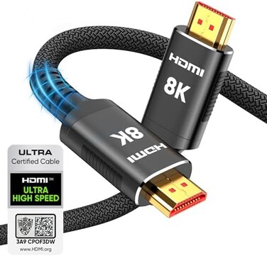 كابل HDMI 2.1 معتمد من Snowkids بدقة 8K، بطول 10 أقدام، وسرعة نقل بيانات فائقة تبلغ 48 جيجابت في الثانية، متوافق مع دقة 10K و8K@60Hz و4K@120Hz، مناسب لأجهزة التلفزيون/أجهزة الكمبيوتر المحمولة/الشاشات/