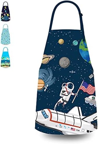 DEABOLAR Kids Apron for Boys, Unisex Apron With Adjustable Neck strap, Kitchen Bib Apron for Cooking Painting Baking.