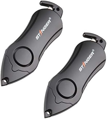 Stinger Personal Alarm Keychain Emergency Tool, Safety Panic Alarm Siren, Seat Belt Cutter, Glass Breaker, Security Device for Women Men Kid, Designed in USA (Black 2 pcs.