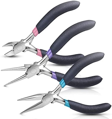 PAXCOO Jewelry Pliers Set, 3Pcs Jewelry Making Tools Kit includes Needle Nose Pliers, Round Wire Cutters for Supplies, Wrapping, DIY Crafts, Beading.