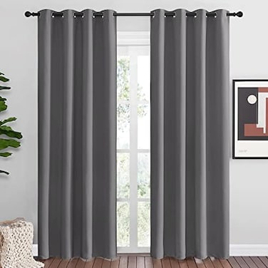 NICETOWN Blackout Curtains Panels for Bedroom - 3 Pass Microfiber Noise Reducing Thermal Insulated Solid Ring Top Blackout Window Drapes (2 Panels, 55 x 86 Inch, Gray.