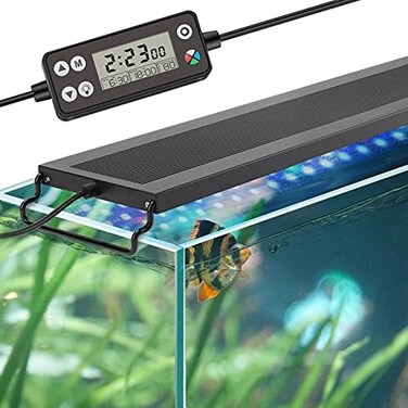 مصباح حوض السمك هيجر LED للتشغيل والإيقاف التلقائي، مصباح كامل الطيف لحوض السمك مع شاشة LCD، دورة إضاءة 24/7، 7 ألوان، مؤقت قابل للتعديل، مقاوم للماء بمعيار IP68، 3 أوضاع لحوض أسماك المياه العذبة المز