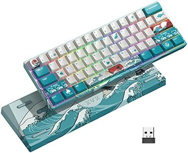 HITIME 60 Percent Keyboard, XVX M61 Pro 3-Modes Wireless Mechanical Keyboard, Hot-Swappable Custom Gaming Keyboard, RGB Backlit Keyboard for Windows Mac PC Gamers(Coral Sea Theme, Pre-lubed Linear Swi