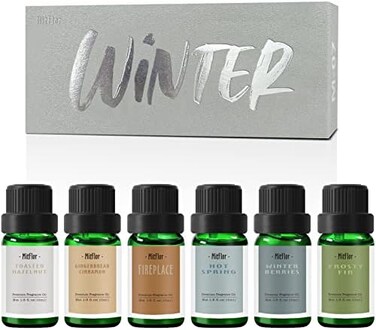 MitFlor Fragrance Oils, Winter Essential Oils for Home Diffusers, SoapCandle Making Scents, Premium Holiday Aromatherapy Gift Set, 6 x10ml-Winter Berries, Gingerbread Cinnamon, FireplaceMore.