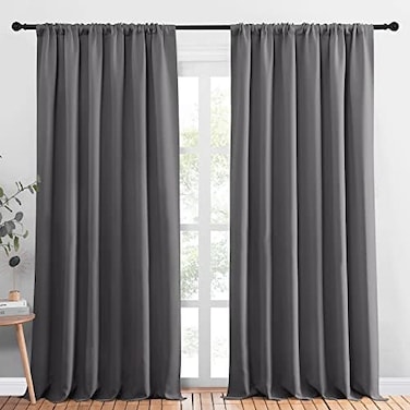 NICETOWN Blackout Curtain Panels for Window - Thermal Insulated Rod Pocket Blackout Drapes/Draperies for Dining Room (2 Panels, W70 x L95 inches, Grey.