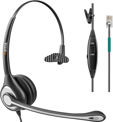 Wantek Telephone Headset Corded RJ9 Headphone with MicNoise Cancelling Phone Headsets Compatible with Plantronics Polycom VVX310 410 Yealink S12 Avaya 1408 1416, Landline Phone Headset.