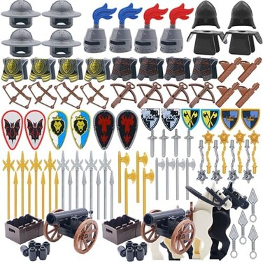 BroTex Medieval Castle Knight Soldier Figure Accessories Bricks Armor Weapon Pack Helmet Shield Set Building Blocks.