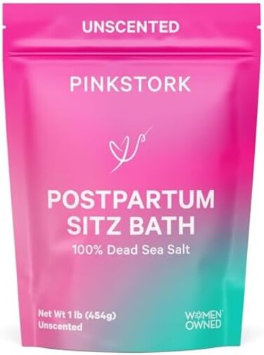 Pink Stork Postpartum Sitz Bath Soak: Dead Sea Salt for Perineal CareCleansing, Postpartum Recovery, Labor and Delivery Essentials, Women-Owned, Unscented, 16 oz.