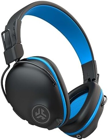 JLab JBuddies Pro Wireless Over-Ear Kids Headphones35Hour Battery LifeBuilt-in Volume Regulators for SafetyShare ModeFoldingAdjustableNoise Isolationwith MicBlue.