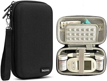 YHENCY Diabetic Supplies Bag Blood Sugar Test Kit Case Organizer For Blood Glucose Monitor/Meter, Diabetes Test Strips, Lancets, Lancing Device, Insulin Pen, Syringes, Pills, Alcohol Wipe (B-Black, La