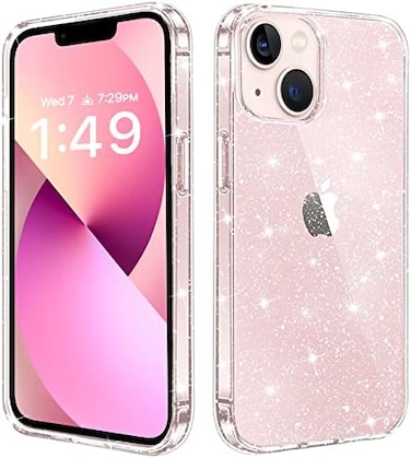 جراب JJGoo متوافق مع iPhone 13، جرابات هاتف شفافة لامعة براقة ماصة للصدمات وواقية، غطاء رقيق ولطيف للنساء والفتيات (6.1 بوصة 2021).