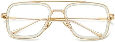 NIDOVIX Non Prescription Clear Lens Fake Glasses for Women Men Retro Round Metal Frame Blue Light Blocking Lens.