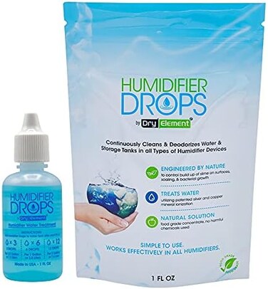 Dry Element Humidifier Drops - Premium Food Grade Concentrate, Slows Down Residue Accumulation on Surfaces, Minimizes Scaling - Freshens Water in All Humidifier Models, 100Day Supply, Made in USA.