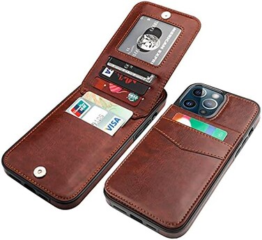 KIHUWEY Compatible with iPhone 13 Pro Max Case Wallet with Credit Card Holder, Premium Leather Magnetic Clasp Kickstand Heavy Duty Protective Cover for iPhone 13 Pro Max 6. 7 Inch(Brown.