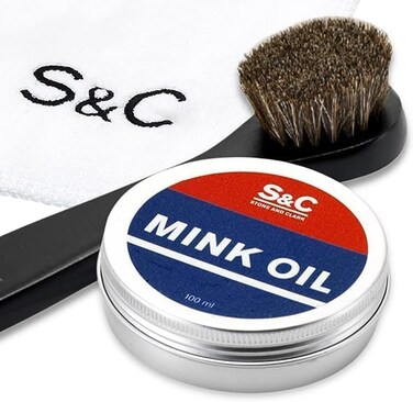 Stone and Clark Mink Oil for Leather Boots, 3. 5 oz. with Horsehair Shoe Polish ApplicatorCloth - Leather ConditionerProtector, Waterproofing for Boot, Belt, Saddle, Baseball Glove, Purse, Bag&hellip;.