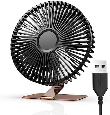 مروحة مكتبية SLENPET مقاس 6 بوصات تعمل بمنفذ USB، 4 سرعات، فائقة الهدوء، 90 درجة قابلة للتعديل لتبريد أفضل، مروحة مكتبية صغيرة محمولة وقوية، مروحة شخصية صغيرة للمنزل والمكتب، قاعدة معدنية، لون برونزي.