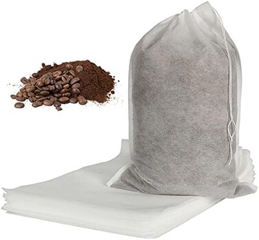 HRX Package 50pcs No Mess Large Cold Brew Bags, 8x12 inch Disposable Coffee Filter Bag Fine Mesh Hops Brewing Drawstring Pouches for Iced Coffee.