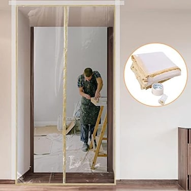 PICK FOR LIFE Dust Barrier, Construction Dust Barrier Magnetic Self-Sealing Door Protection Kit Dust Containment, Reusable, Bathroom/Kitchen/Hallway Remodel, Fit Standard Door Size (4'W x 7. 5'H.