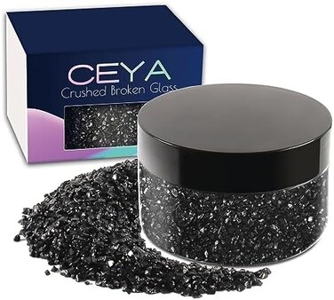 Ceya 5. 3oz/ 150g Crushed Irregular Glass Black Metallic Crystal Chips Broken Glass Glitter 2-4mm Craft Chunky Glitter for Nail Arts Epoxy Resin Mold Coasters Ornament Painting Geode Phone Case Jewelr