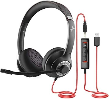 JIAMQISHI EAGLEND USB Headset with Mic for PC, On-Ear Computer Laptop Headphones with Noise Cancelling Microphone in-line Control for Home Office Online Class Skype Zoom.