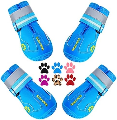 QUMY Dog Shoes for Large Dogs, Medium Dog BootsPaw Protectors for Winter Snowy Day, Summer Hot Pavement, Waterproof in Rainy Weather, Outdoor Walking, Indoor Hardfloors Anti Slip Sole Blue 8.