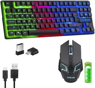 CHONCHOW Gaming Wireless TKL Keyboard Mouse Combo Rechargeable LED Backlit Tenkeyless Compact 87 Keys 6 Button for Computer Laptop PS4 PS5 Switch Compatible with Windows XP/7/8/10 iMac MacBook Xbox on