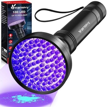 Vansky Black Light UV Flashlights, 2022 Newest 100 LED 395nm Ultraviolet Blacklight Detector for Dog Cat Pet Urine, Dry Stains and Bed Bug, Matching with Pet Odor Eliminator (Ultra Bright.