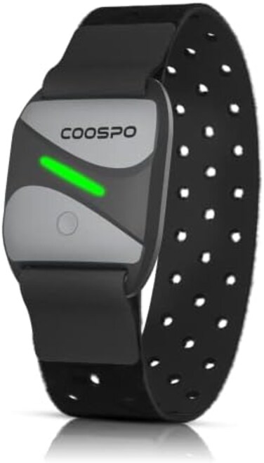 CooSpo Heart Rate Monitor Armband HW807, Bluetooth 5. 0 ANTHRM with HR Zone LED Indicator, Tracking Heartbeat HRV for Fitness Training, Work with Peloton/Polar/Wahoo/Strava/Zwift/DDP Yoga.