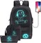 Pawsky School Backpack, Anime Luminous Backpack with USB Charging Port Lock and Pencil Case for Teen Boys and Girls.