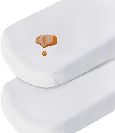 Coldwind Bassinet Sheets Waterproof 2 Pack Mattress Protector Cotton Fitted Cradle Sheets Set for Oval Rectangle Hourglass Mattress, Soft Breathable Bassinet Mattress Pad Cover Baby Girl Boy, White.